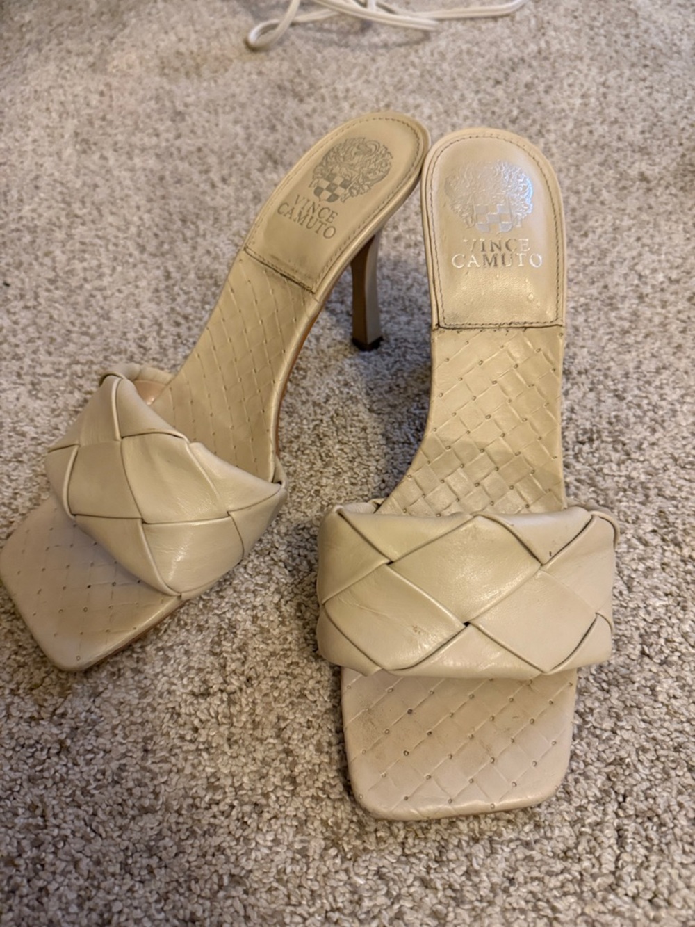 Vince Camuto Braided Cream Leather High-Heel Mules